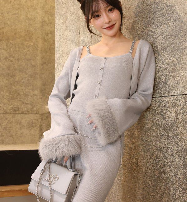  「【Twinkle Collection】袖ファーボレロ+キラキラビスチェSET」|ニット・セーター|