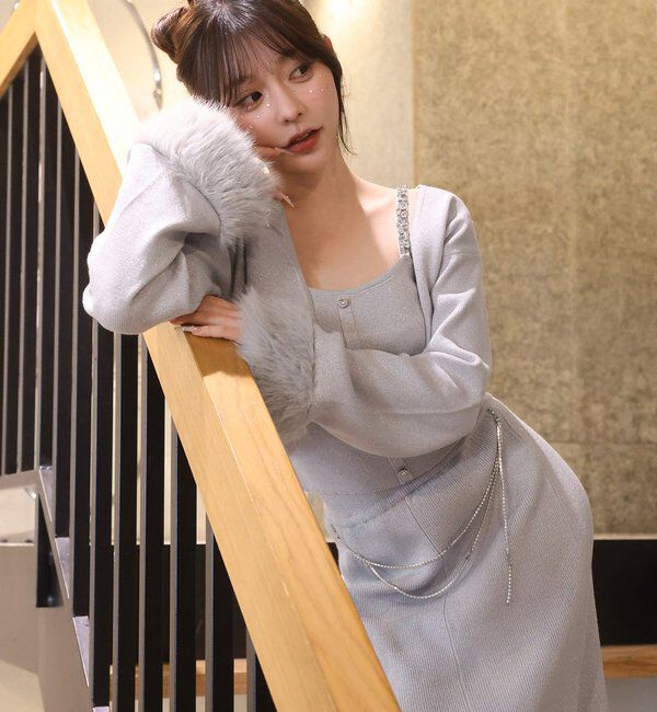  「【Twinkle Collection】袖ファーボレロ+キラキラビスチェSET」|ニット・セーター|