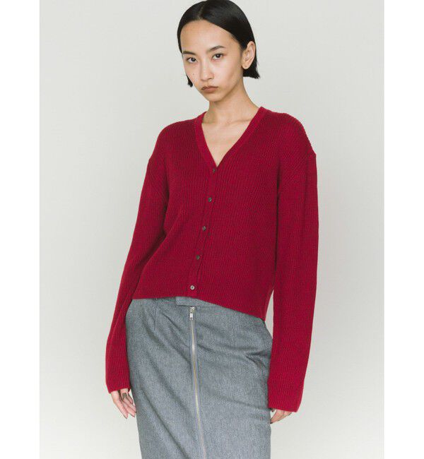 MIDIUMISOLID「MIDIUMISOLID for Ladies Vネックリブカーディガン」|ニット・セーター|レッド
