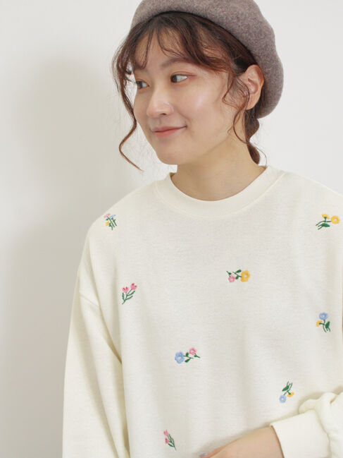 Samansa Mos2「小花刺繍スウェット」|Tシャツ・カットソー|キナリ