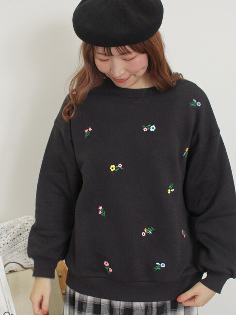 Samansa Mos2「小花刺繍スウェット」|Tシャツ・カットソー|