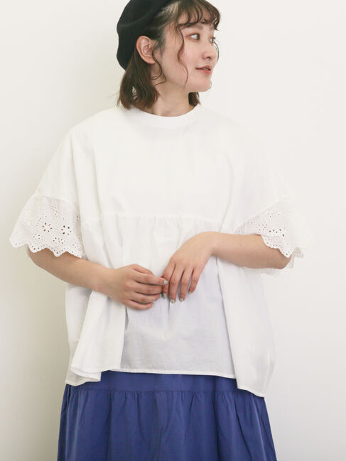 Samansa Mos2「袖レースギャザーカットソー」|Tシャツ・カットソー|