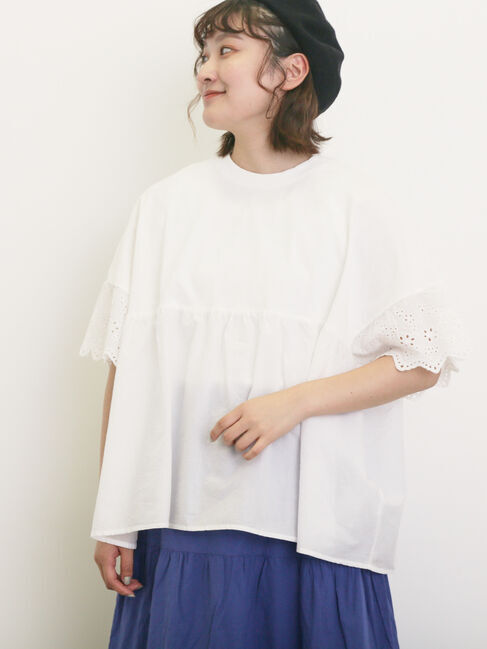 Samansa Mos2「袖レースギャザーカットソー」|Tシャツ・カットソー|