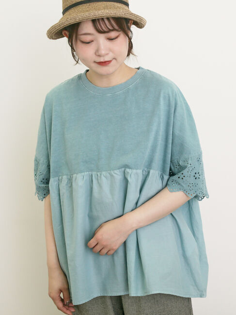 Samansa Mos2「袖レースギャザーカットソー」|Tシャツ・カットソー|ミント