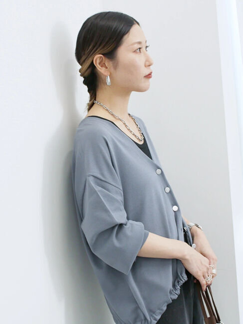 Samansa Mos2 blue「裾ドロストニットカーディガン」|カーディガン|ブルー