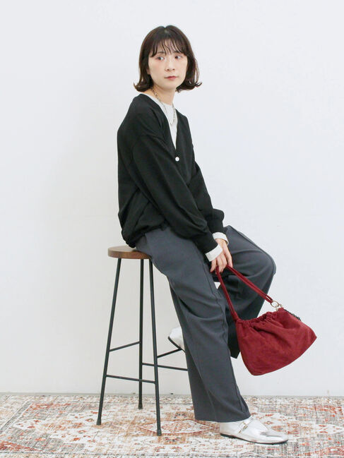 Samansa Mos2 blue「裾ドロストニットカーディガン」|カーディガン|