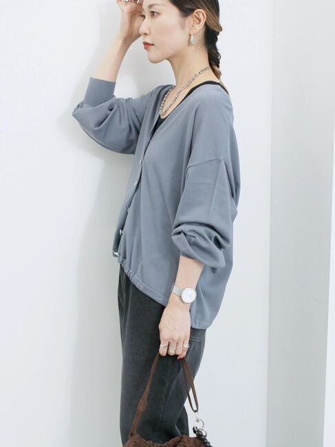 Samansa Mos2 blue「裾ドロストニットカーディガン」|カーディガン|