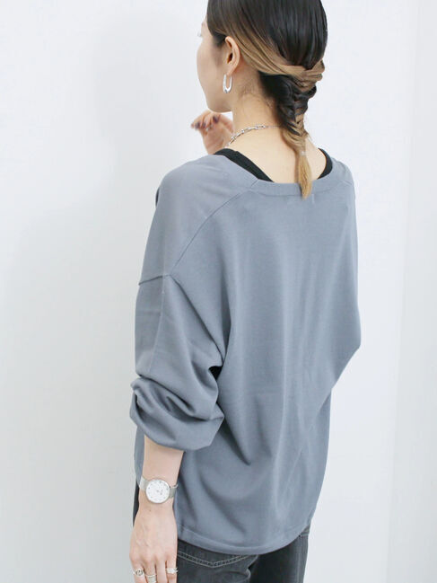 Samansa Mos2 blue「裾ドロストニットカーディガン」|カーディガン|