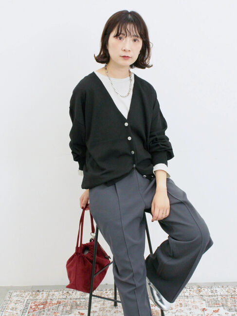 Samansa Mos2 blue「裾ドロストニットカーディガン」|カーディガン|