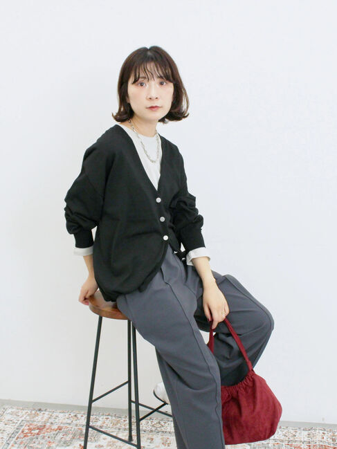 Samansa Mos2 blue「裾ドロストニットカーディガン」|カーディガン|