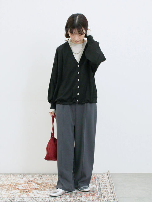 Samansa Mos2 blue「裾ドロストニットカーディガン」|カーディガン|