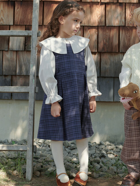 Samansa Mos2 Lagom「チェック柄ジャンバースカート」|スカート|ネイビー