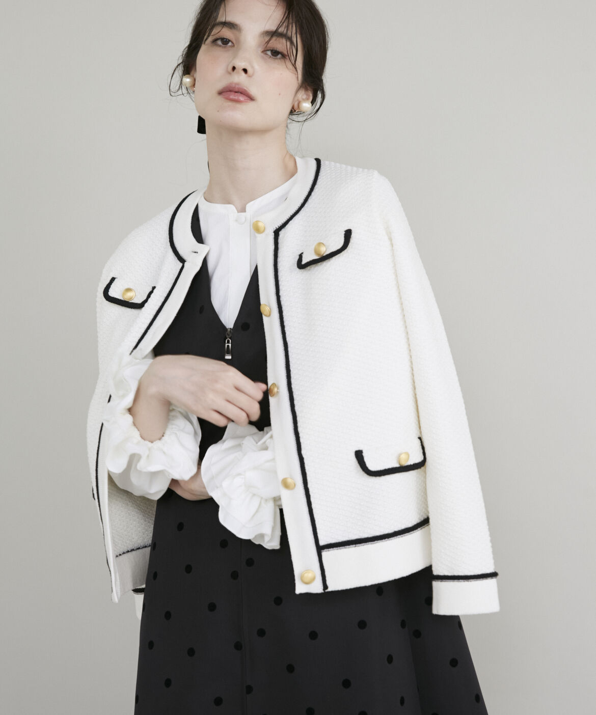 Maglie le cassetto「ツイード風二ットジャケット」|カーディガン|オフホワイト1