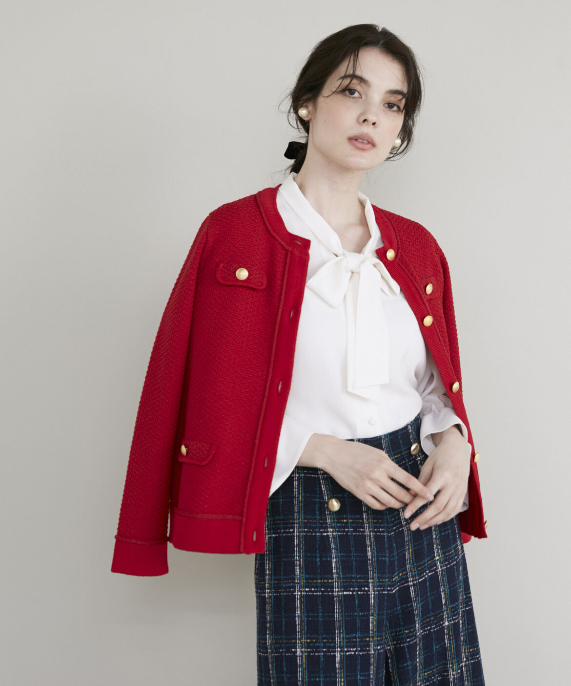 Maglie le cassetto「ツイード風二ットジャケット」|カーディガン|