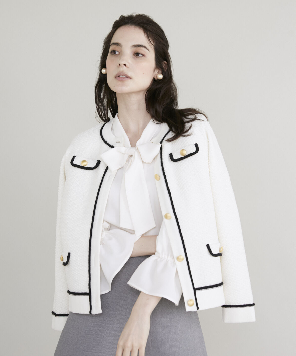 Maglie le cassetto「ツイード風二ットジャケット」|カーディガン|