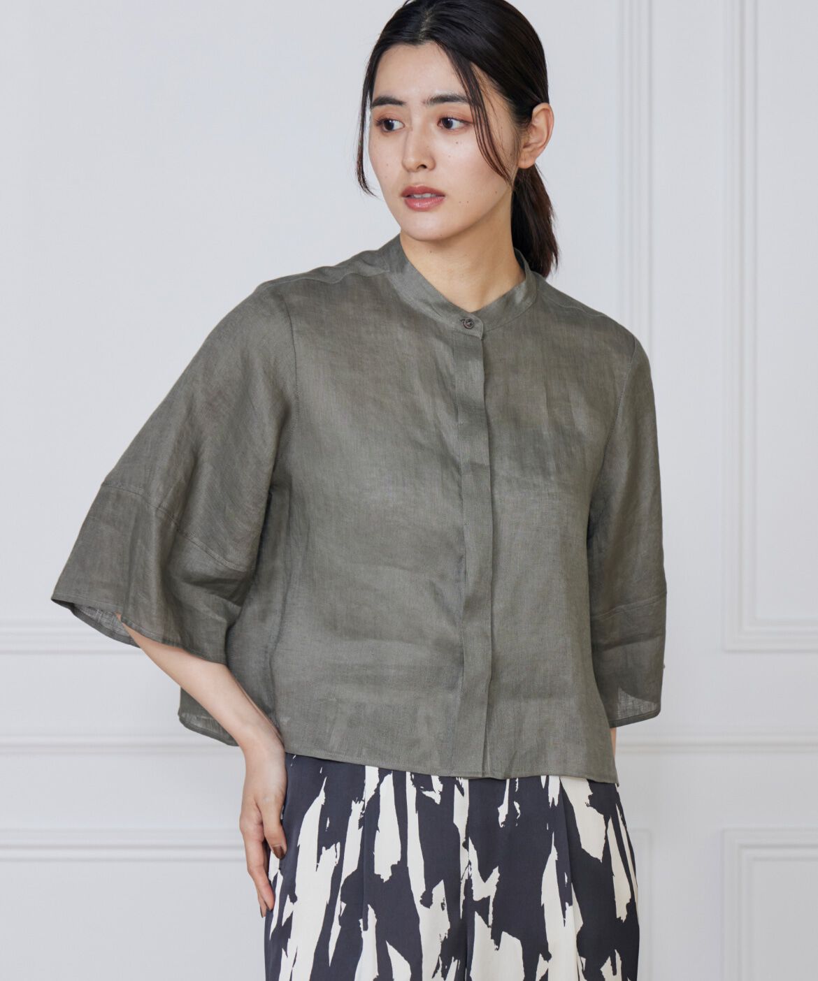 INED「《大きいサイズ》リネンコクーンスリーブブラウス」|シャツ・ブラウス|カーキ3