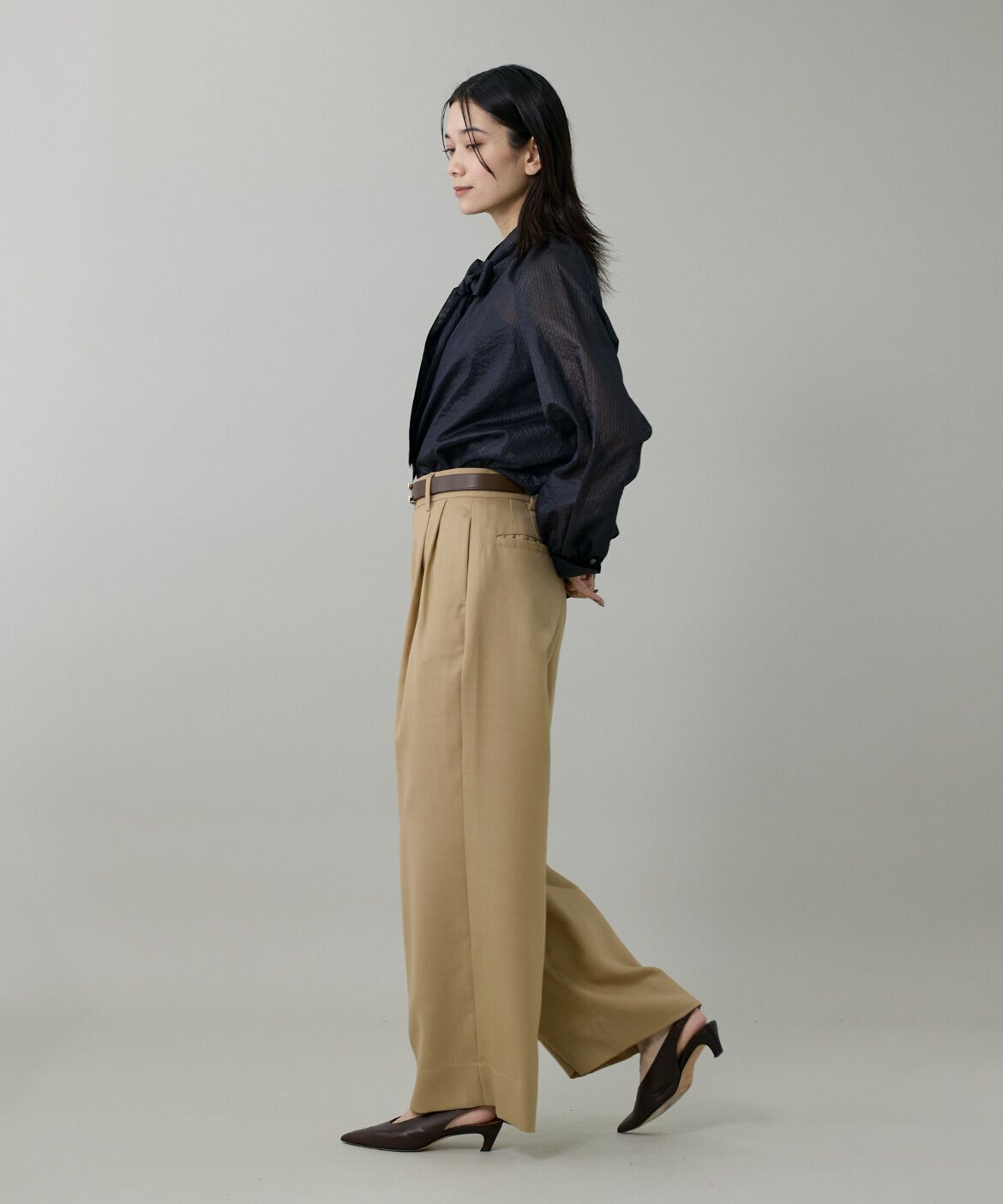 INED「《大きいサイズ》シャドーボーダーボウタイブラウス」|シャツ・ブラウス|