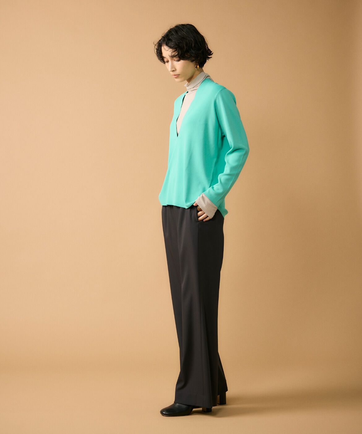 Le Souk「《大きいサイズ》Vネックニットプルオーバー」|ニット・セーター|