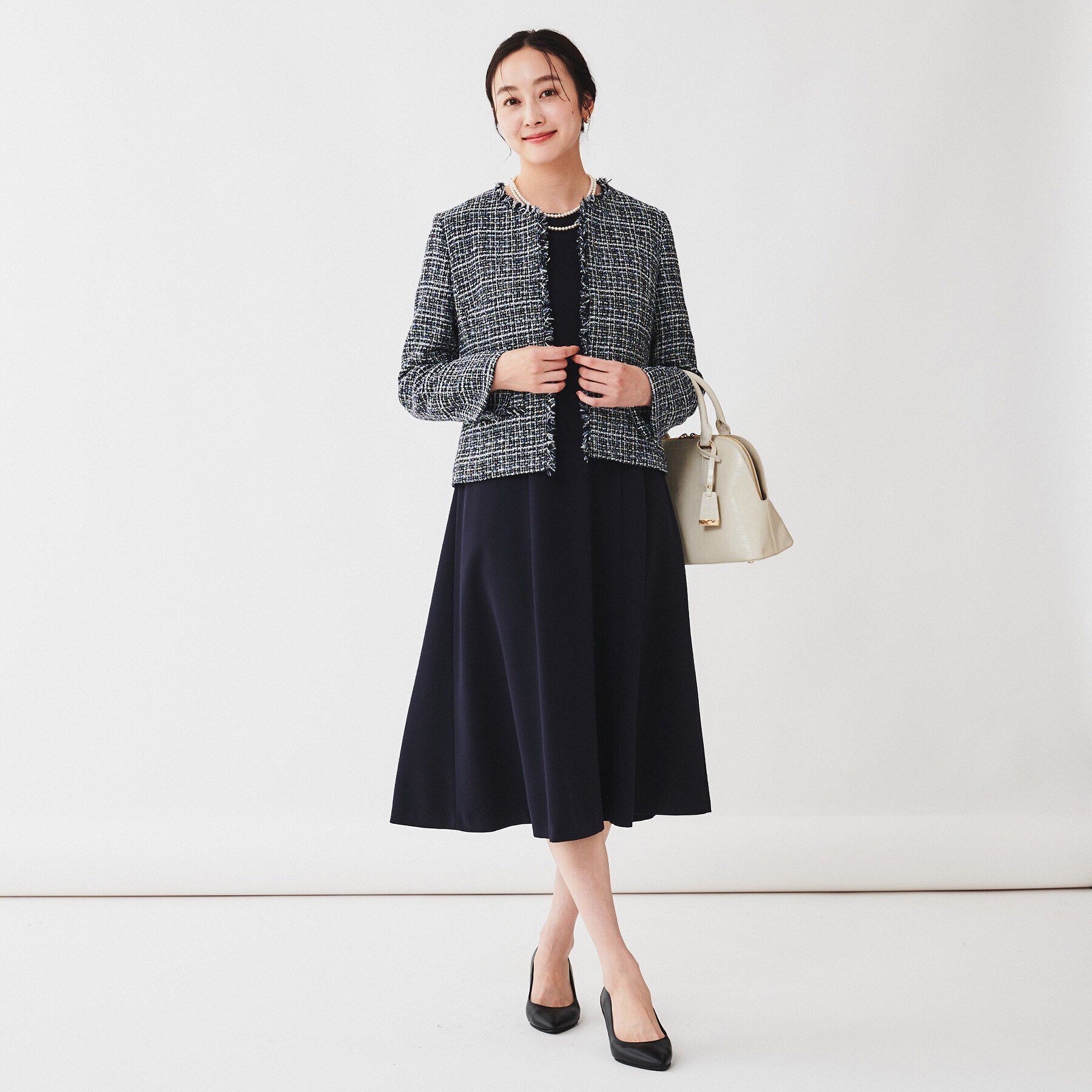 UNTITLED「【入卒/セレモニー/通勤】ラメツイード ノーカラージャケット」|ノーカラージャケット|