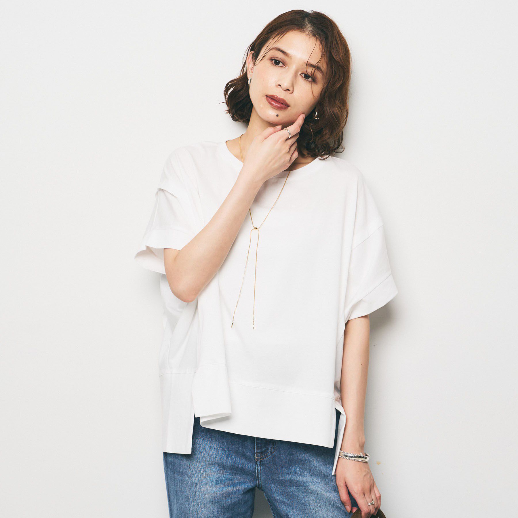 UNTITLED「【Audrey and John Wad】ダブルシルケット天竺デザインプルオーバー」|Tシャツ・カットソー|ホワイト(001)