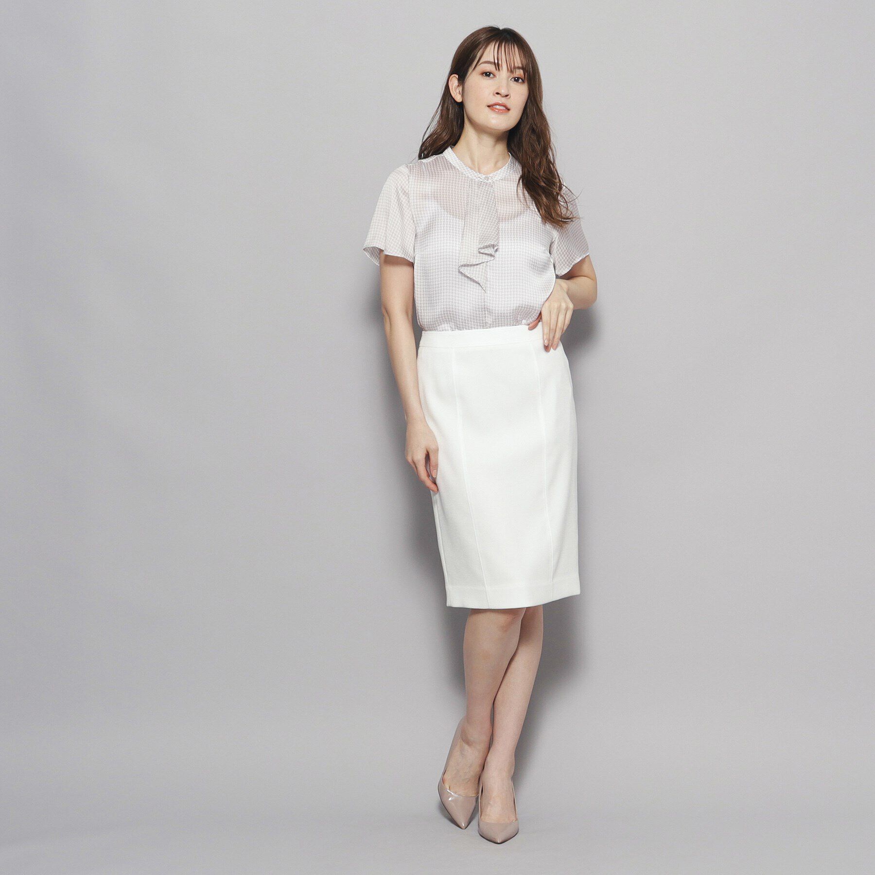 COUP DE CHANCE「【洗える／一枚着／ジャケットイン／通勤／幾何柄】女性らしいフリルデザインブラウス」|シャツ・ブラウス|