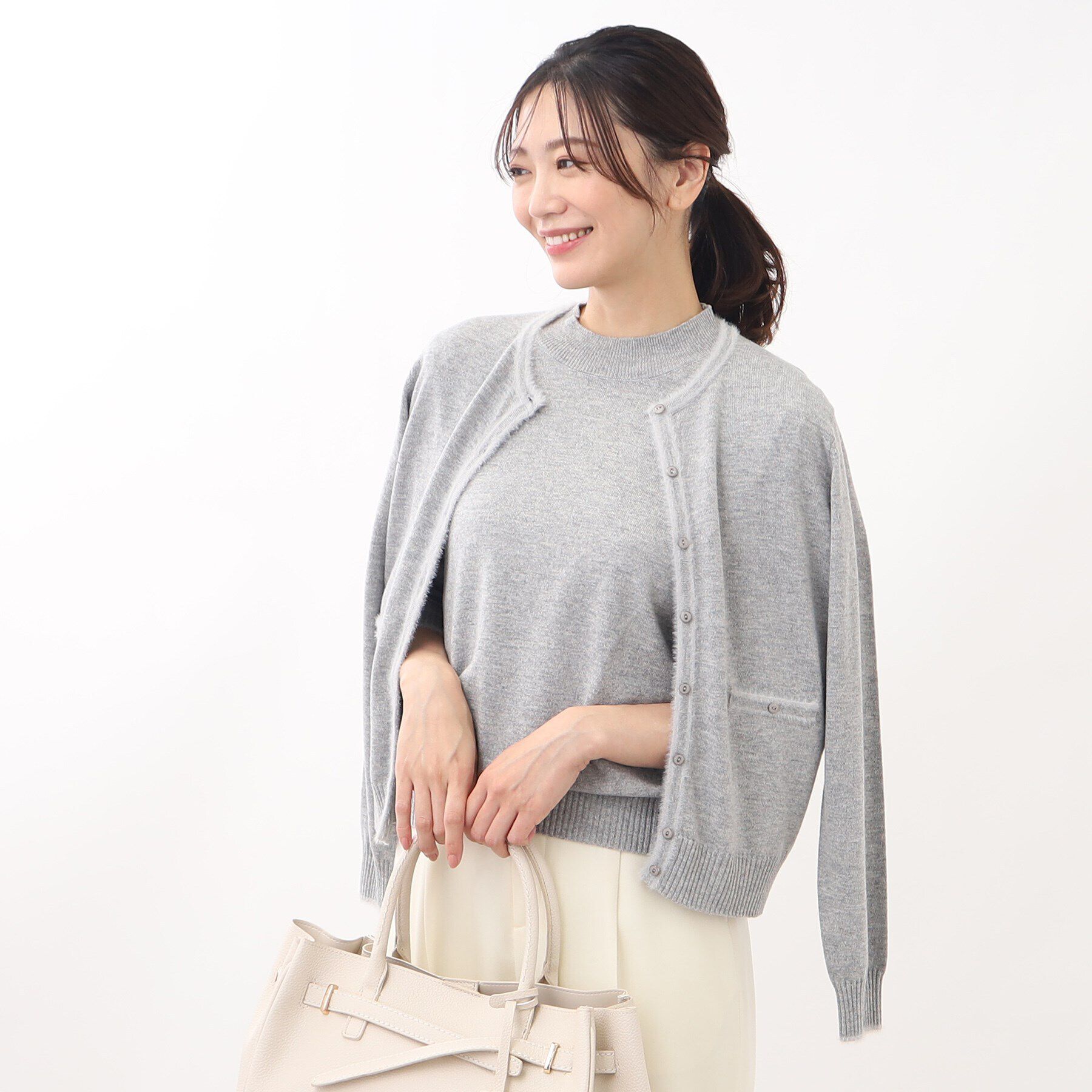 Reflect「【人気急上昇！/WEB限定カラーあり／洗える】ブローチ付きアンサンブルニット」|その他|グレー(012)