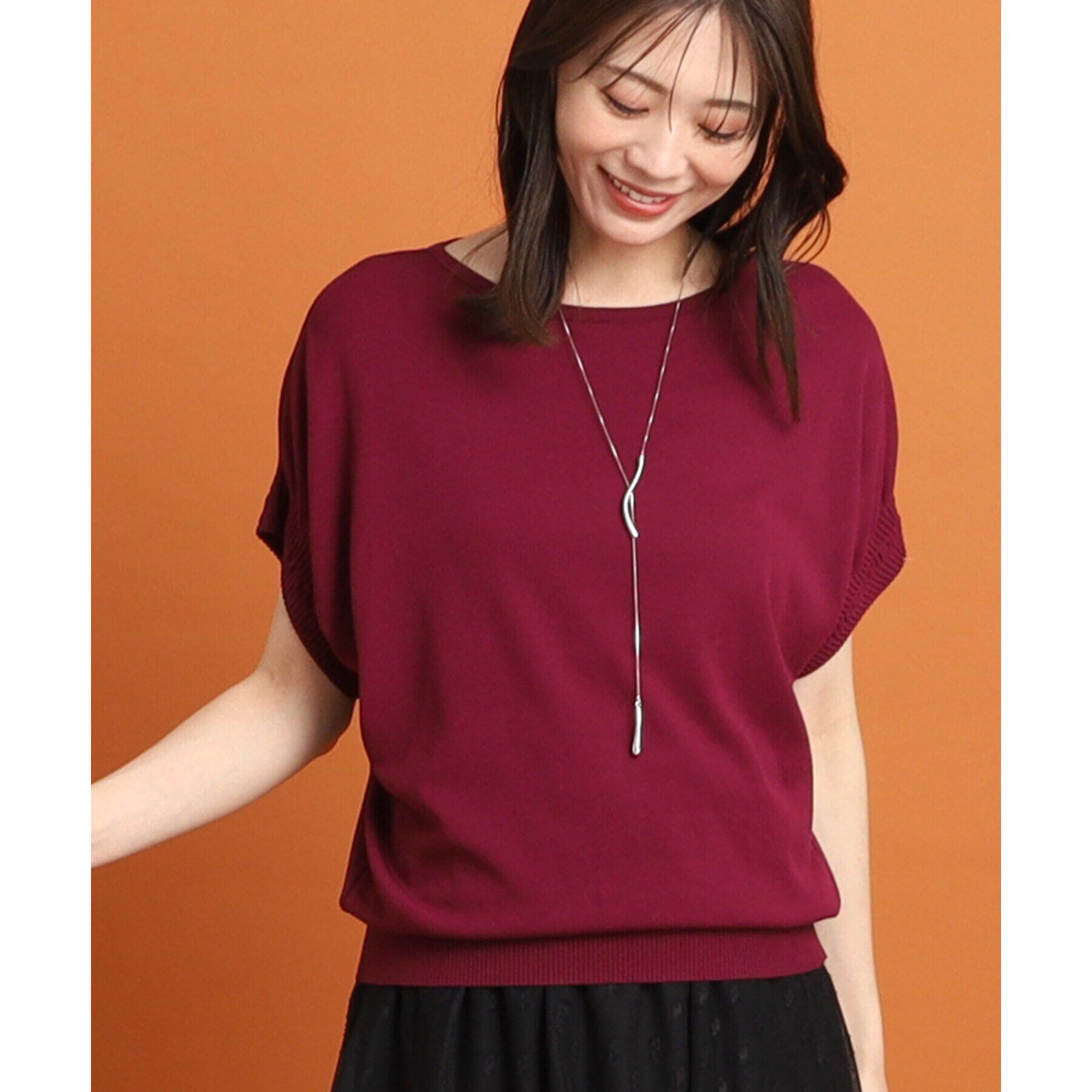 Reflect「【SALE／人気♪／WEB限定カラーあり／洗える／二の腕カバー◎】ボートネックニット」|ニット・セーター|ボルドー(064)