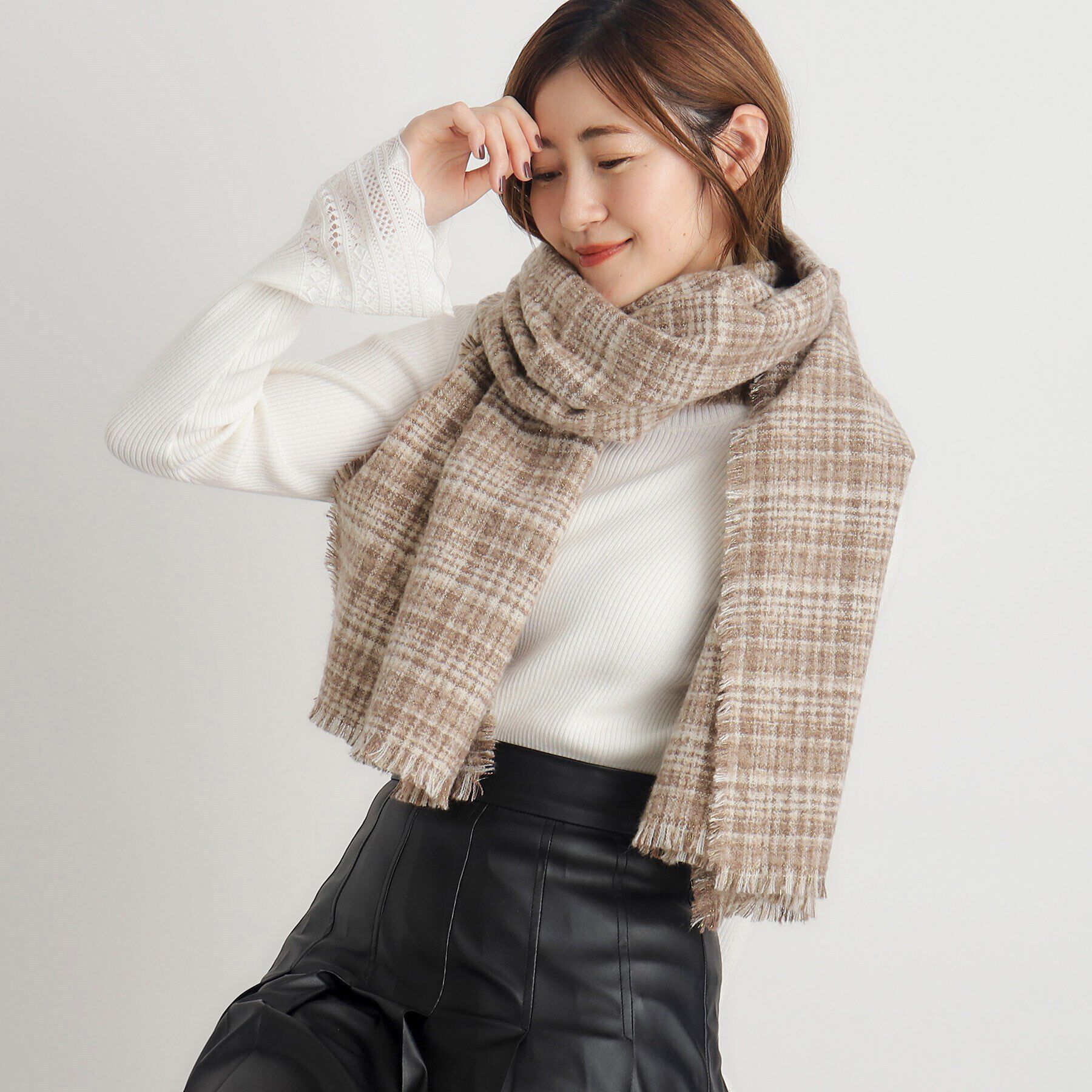 grove「ラメツイードチェックストール」|ストール|