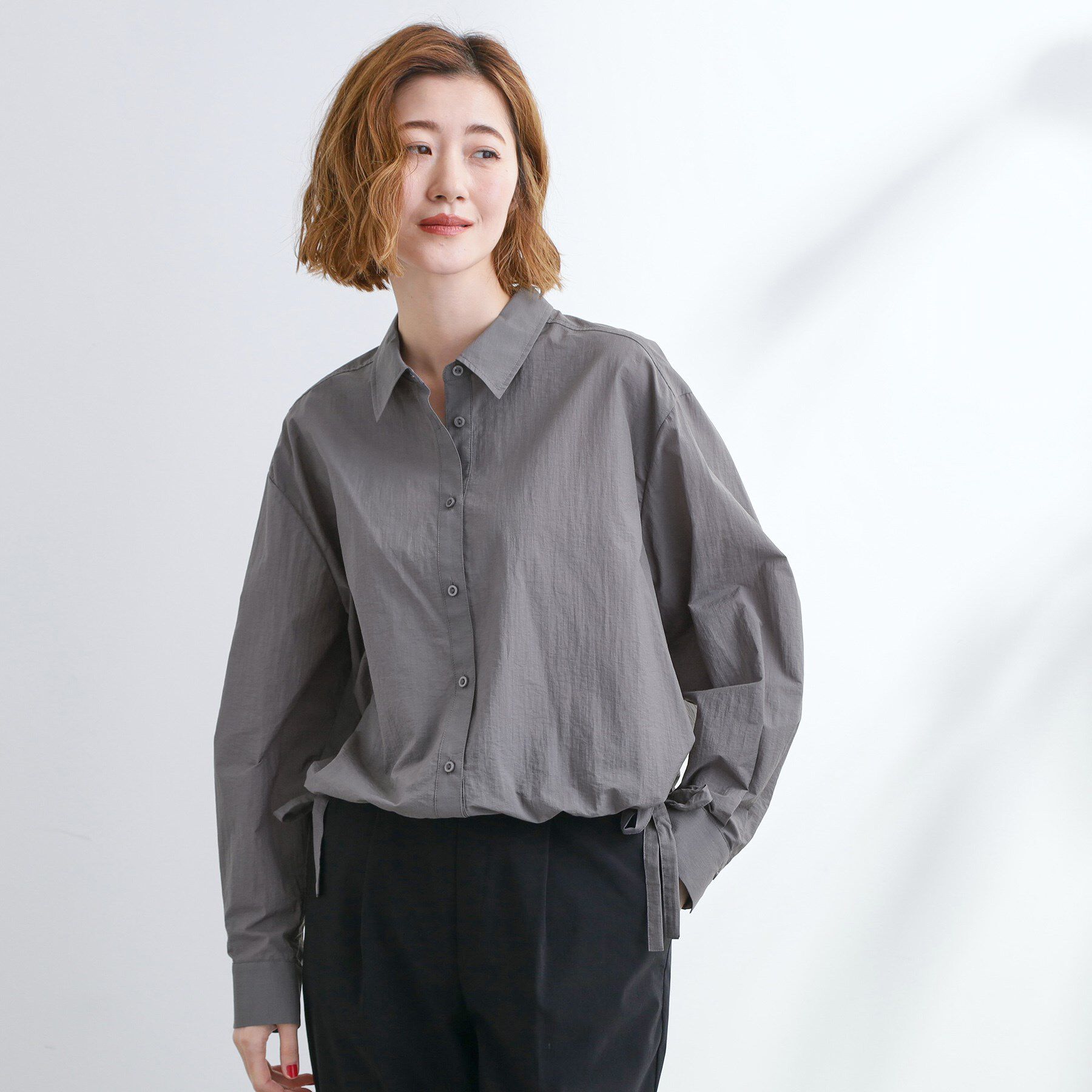 grove「【UVカット/洗える】クロップドシアーシャツ」|シャツ・ブラウス|チャコールグレー(0