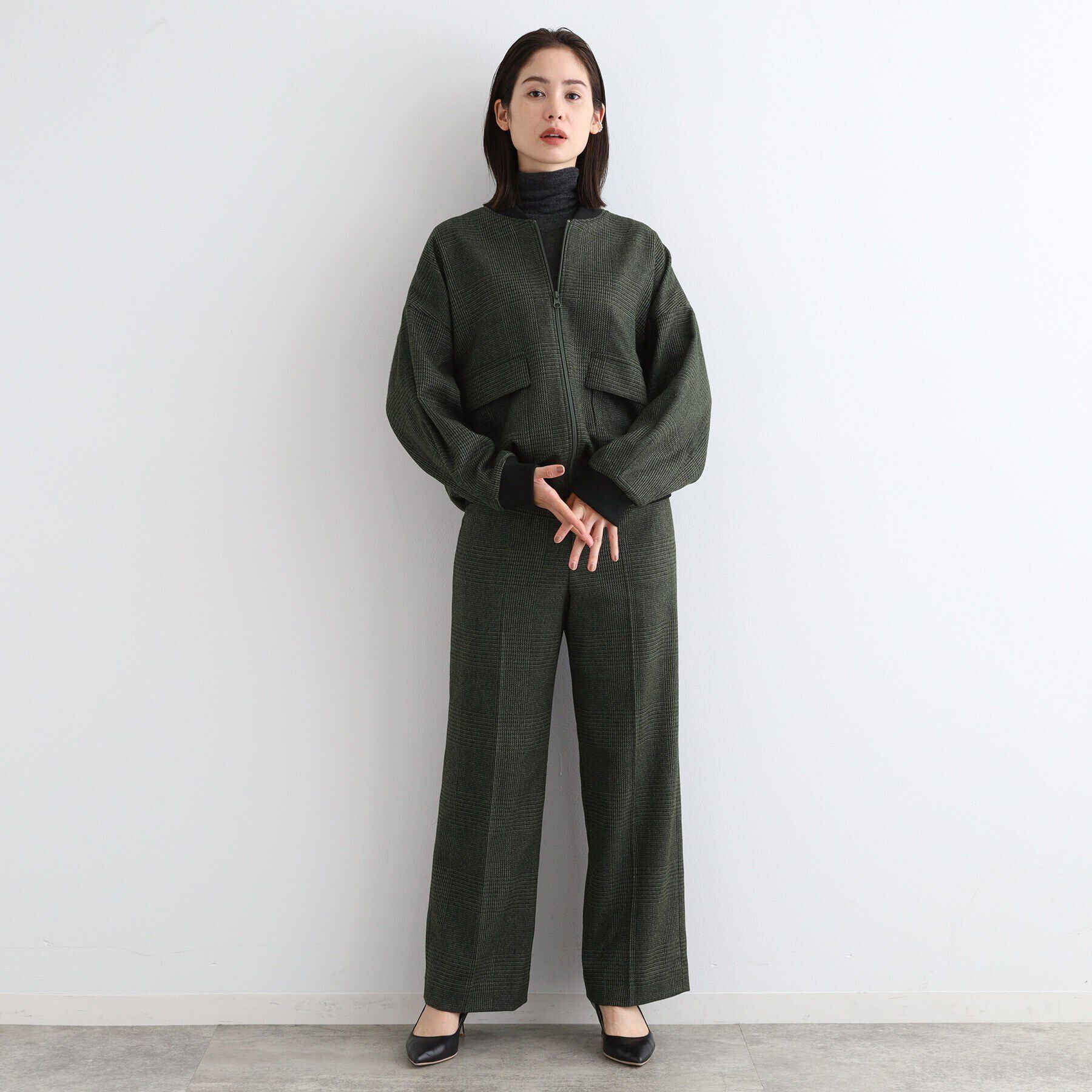 INDIVI「【日本製／SETUP可能】グレンチェックブルゾン」|ブルゾン・スタジャン|