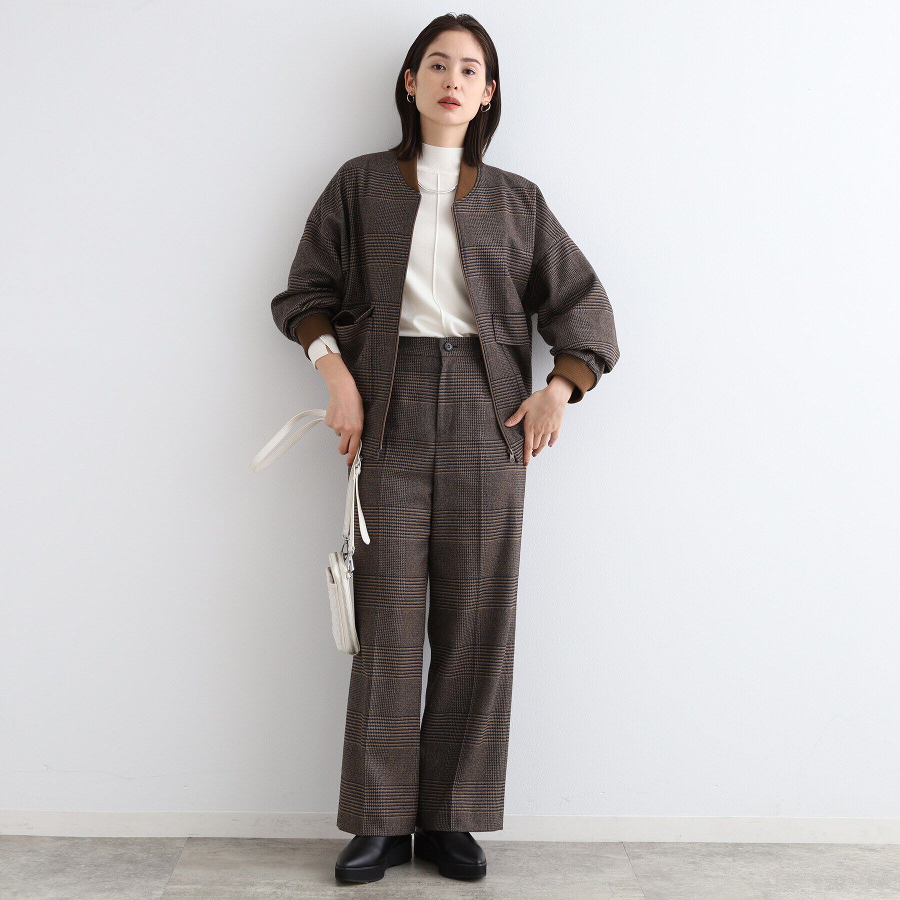 INDIVI「【日本製／SETUP可能】グレンチェックブルゾン」|ブルゾン・スタジャン|