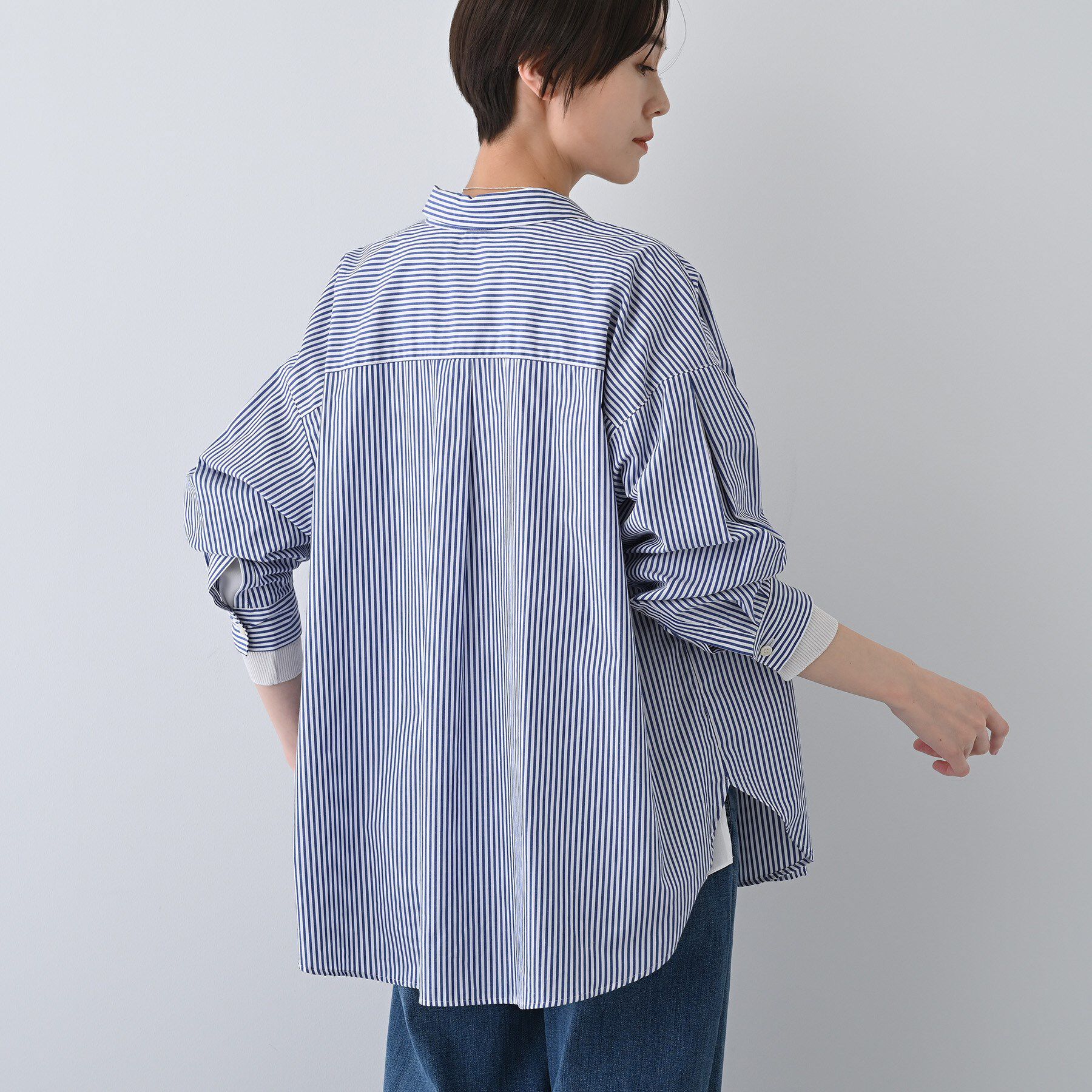 INDIVI「【UVケア／カラーストライプ柄】袖コンシャスシャツ」|シャツ・ブラウス|