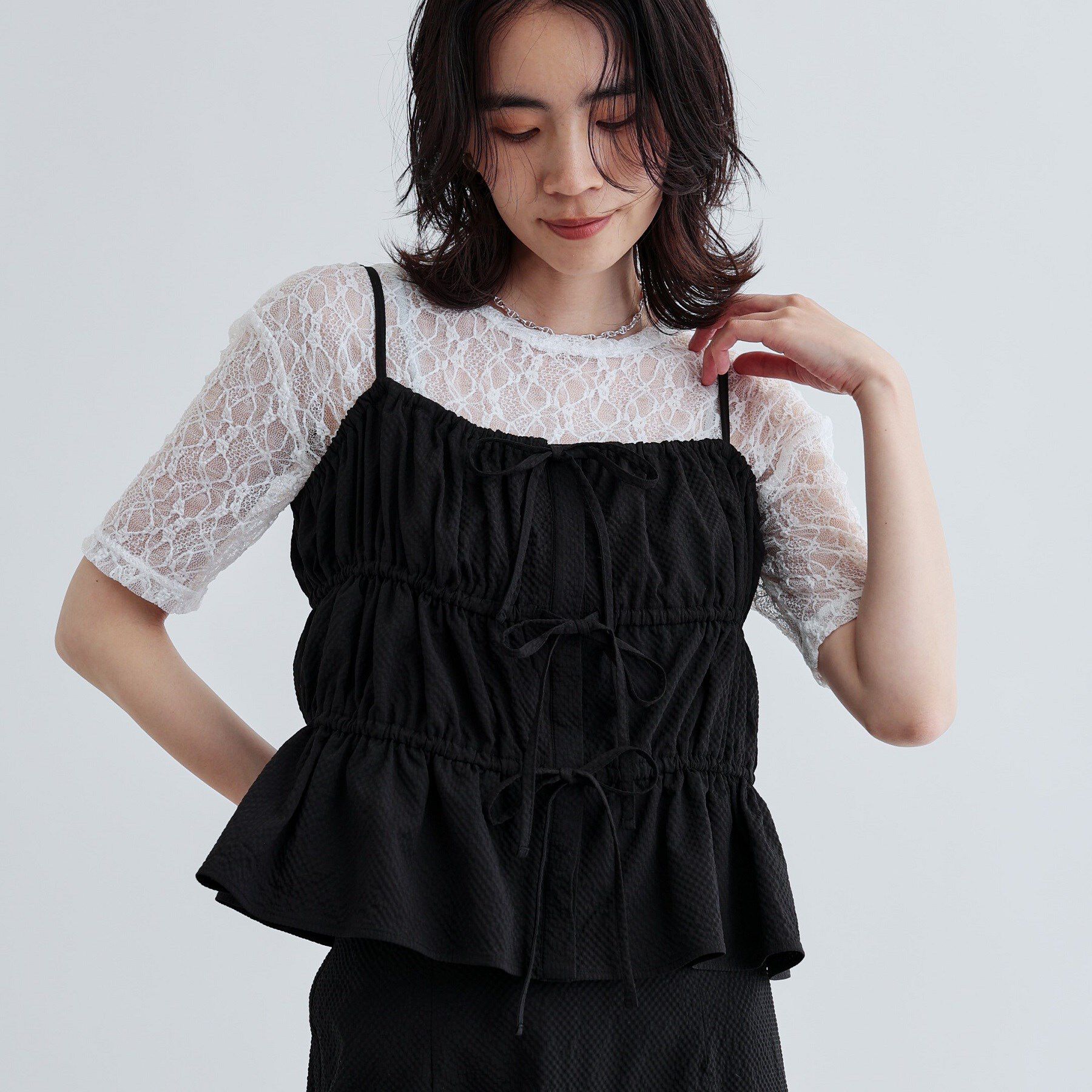 GALLEST「【セットアップ可能】スクエアサッカービスチェ【洗える/カセット服】」|キャミソール|ブラック(019)