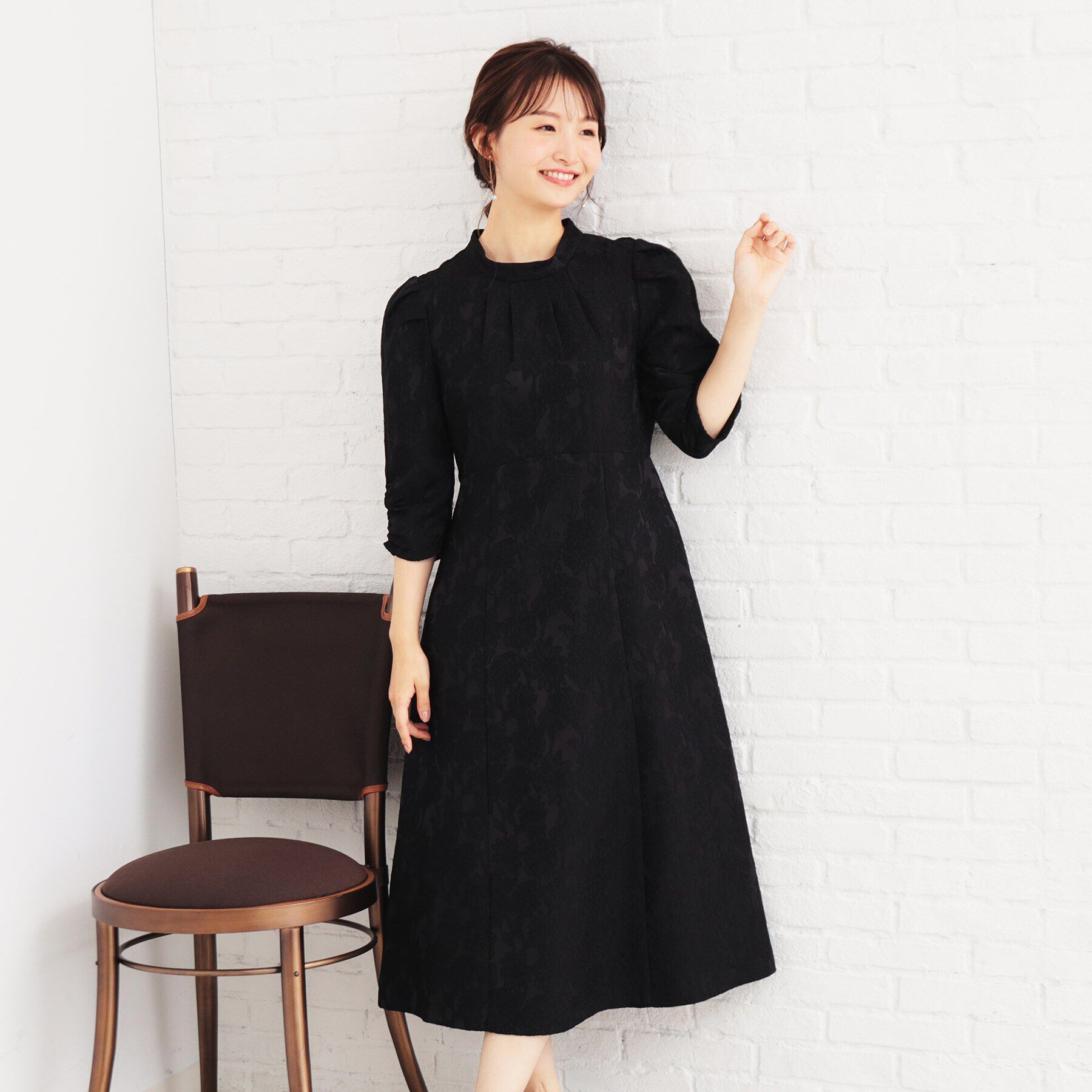 index「ハイネックジャカードフレアワンピース【洗濯機洗い可】」|ワンピース|