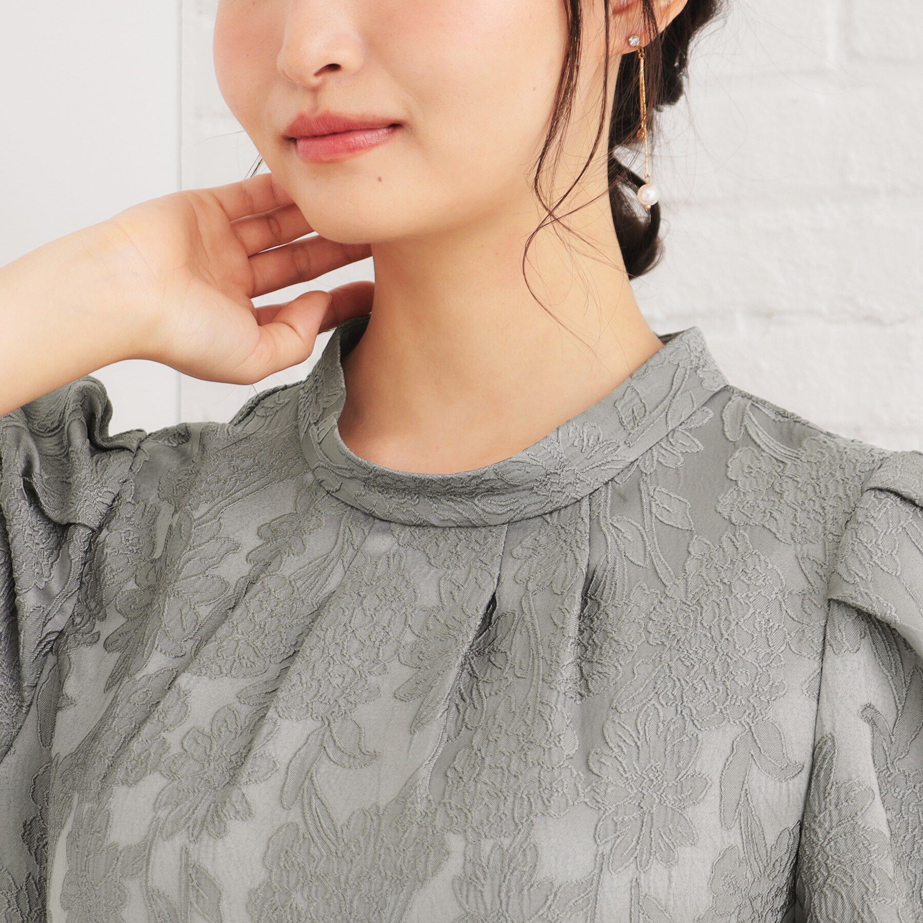 index「ハイネックジャカードフレアワンピース【洗濯機洗い可】」|ワンピース|