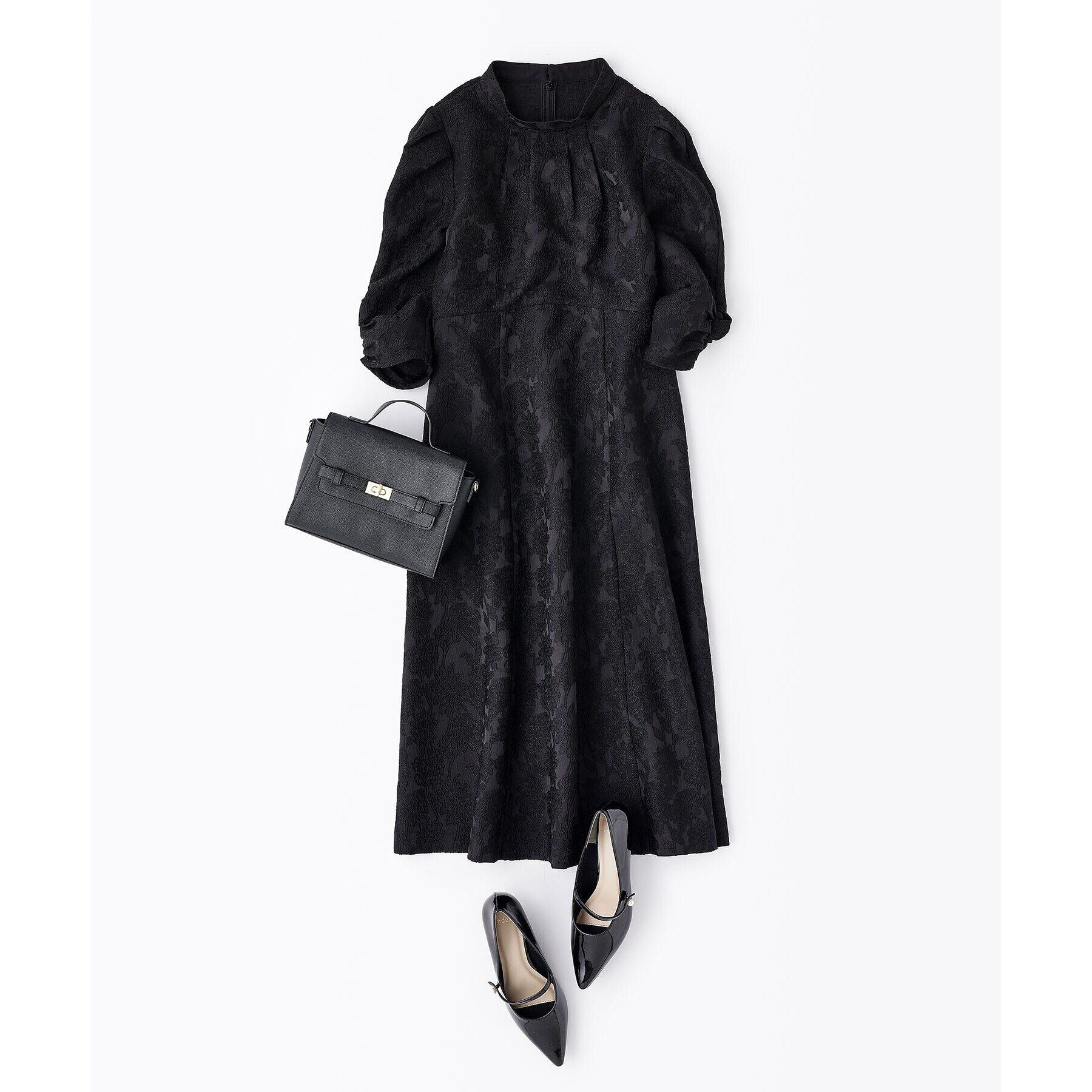 index「ハイネックジャカードフレアワンピース【洗濯機洗い可】」|ワンピース|