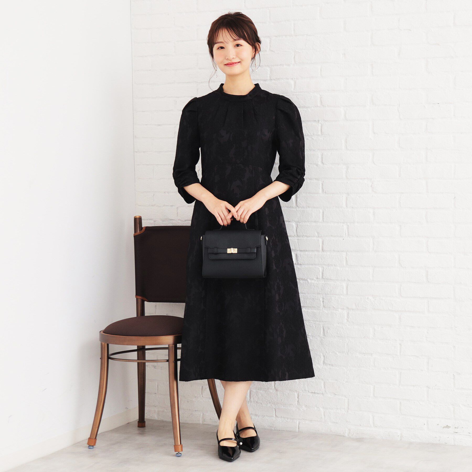 index「ハイネックジャカードフレアワンピース【洗濯機洗い可】」|ワンピース|