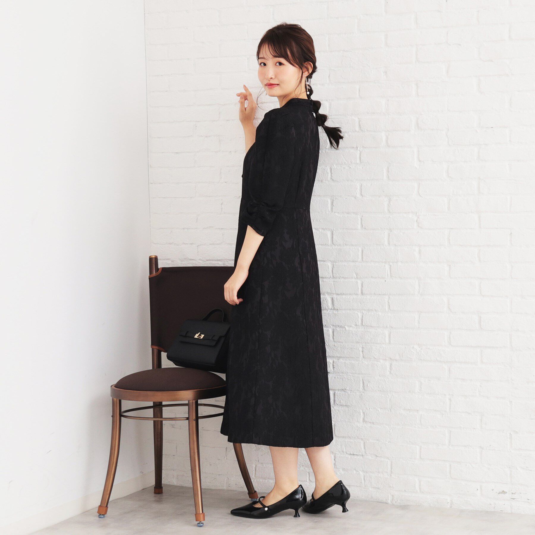 index「ハイネックジャカードフレアワンピース【洗濯機洗い可】」|ワンピース|