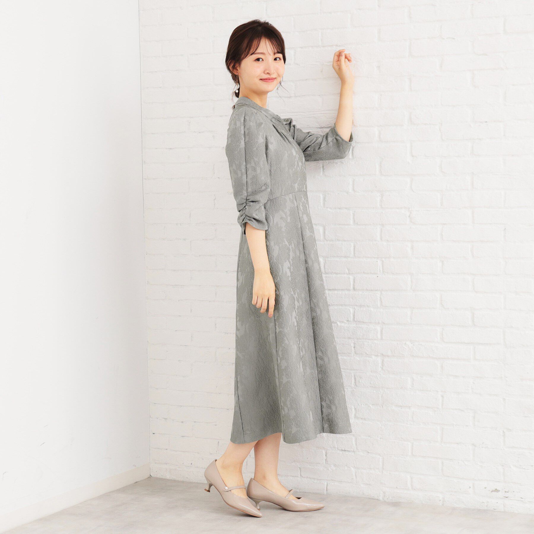 index「ハイネックジャカードフレアワンピース【洗濯機洗い可】」|ワンピース|