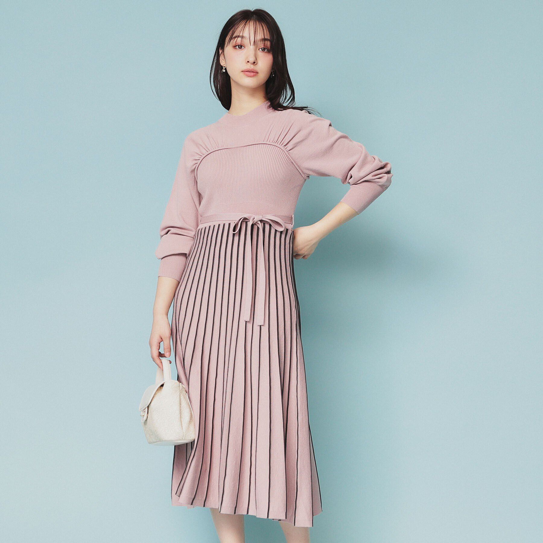 index「ビスチェライクバイカラーニットワンピース【洗濯機洗い可】」|ワンピース|ピンクベージュ(05