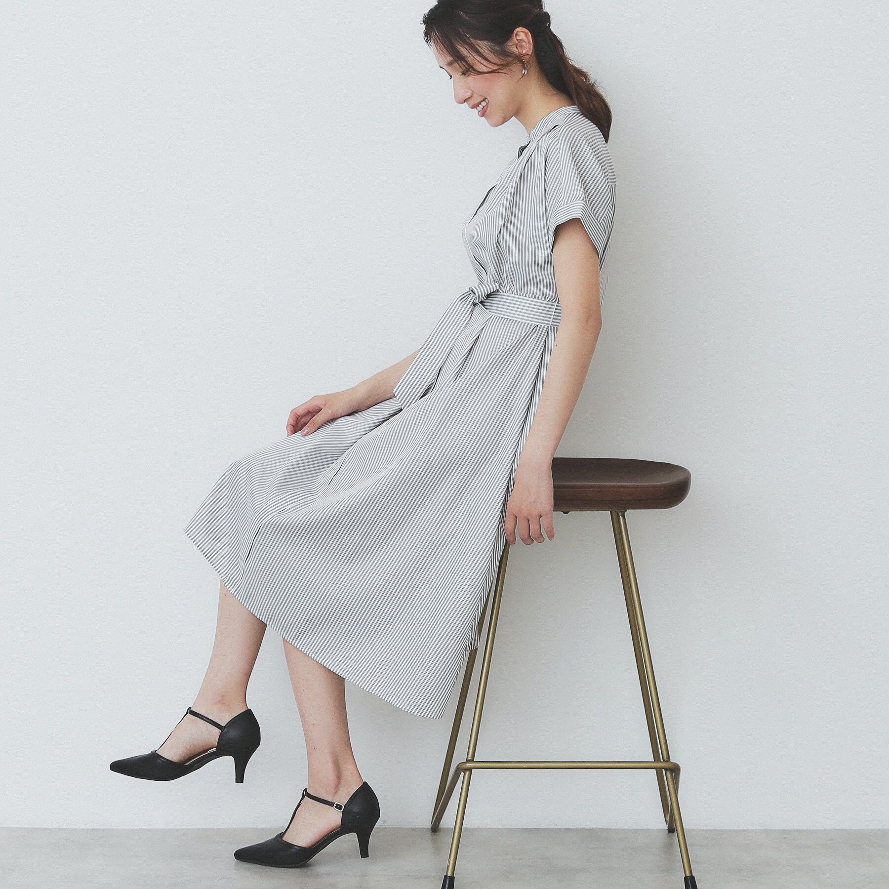 index「《XS-LLサイズ》マルチストライプシャツワンピース【洗濯機洗い可/イージーアイロン/防シワ】」|ワンピース|