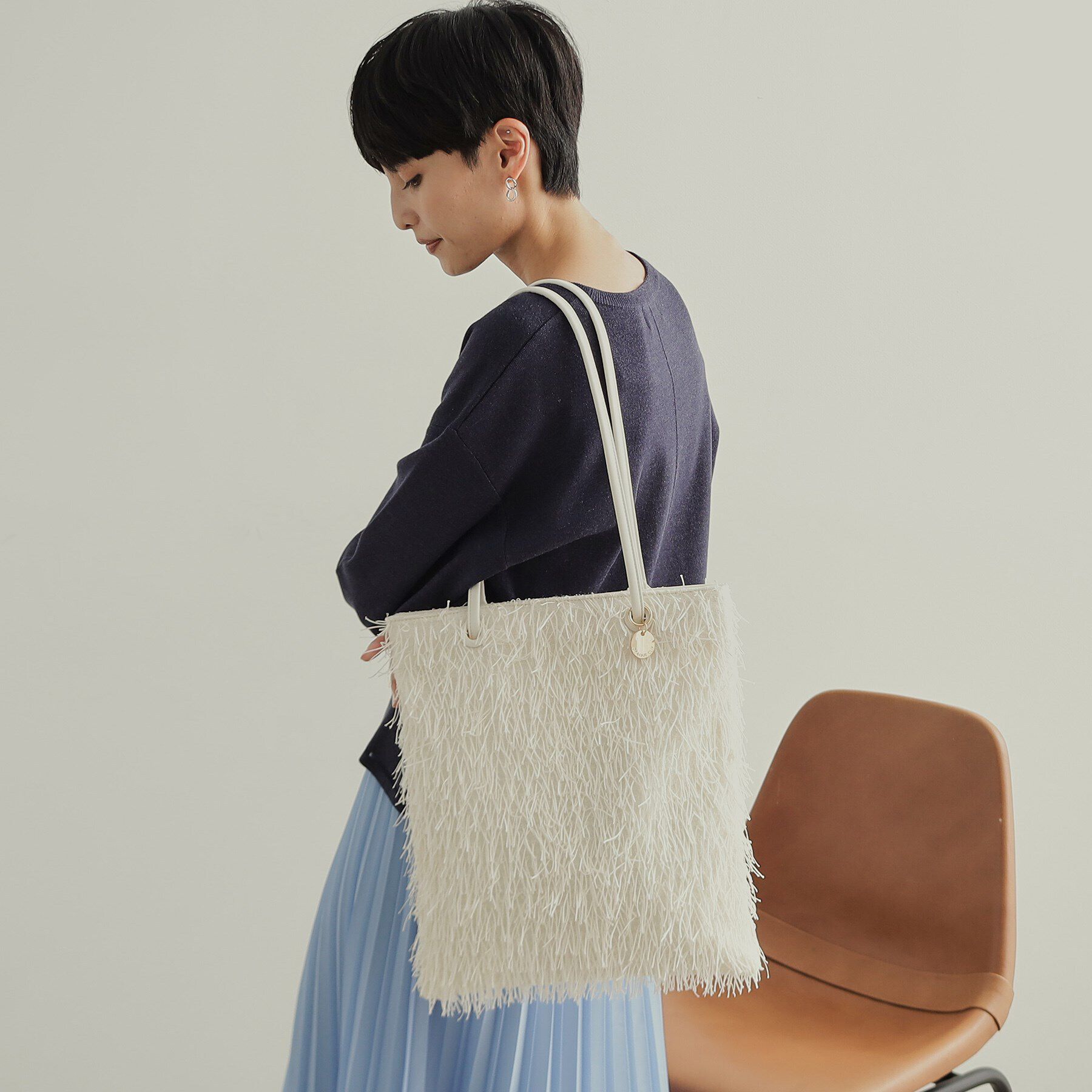 OPAQUE.CLIP「【A4サイズ対応】フリンジデザインフラットトートバッグ」|トートバッグ|アイボリー(004)