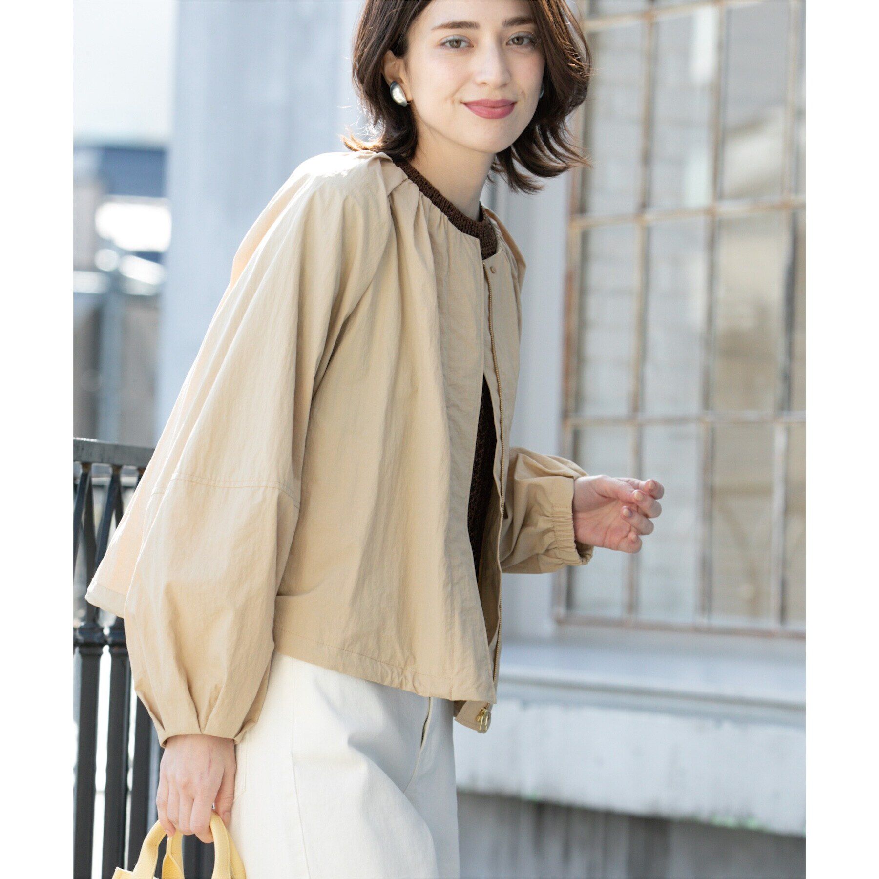 OPAQUE.CLIP「撥水ノーカーラーブルゾン【UV/洗濯機洗い可】」|ノーカラーコート|ベージュ(052)