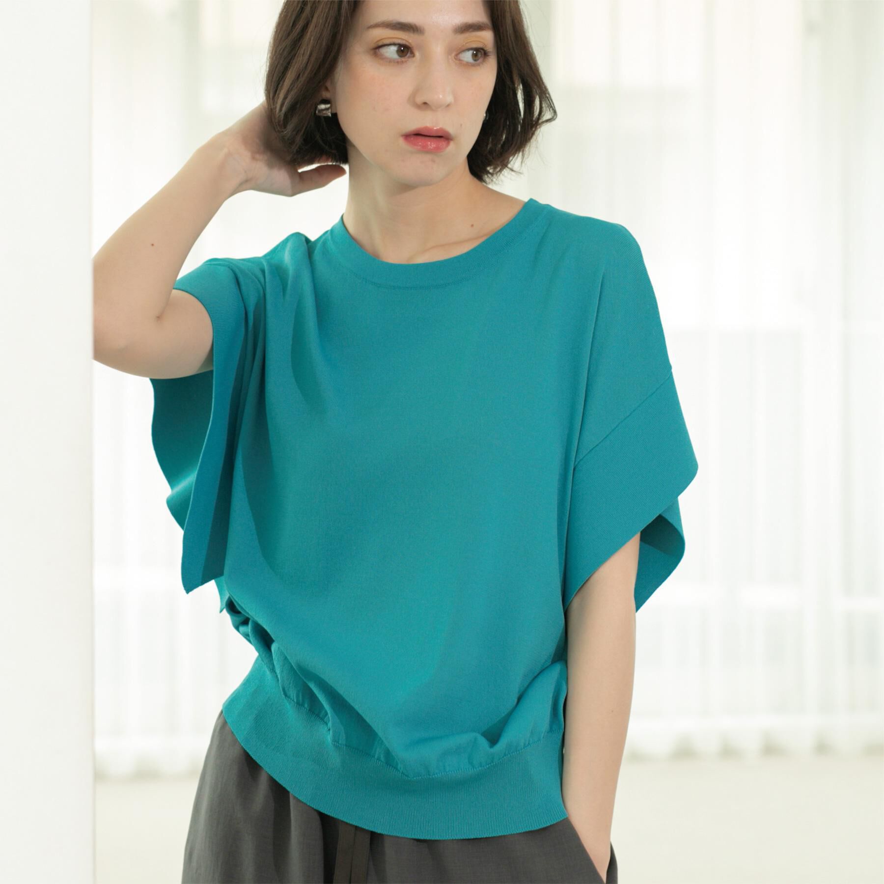 OPAQUE.CLIP「フリルスリーブニット【UVケア/接触冷感/洗濯機洗い可/抗ピル】」|ニット・セーター|