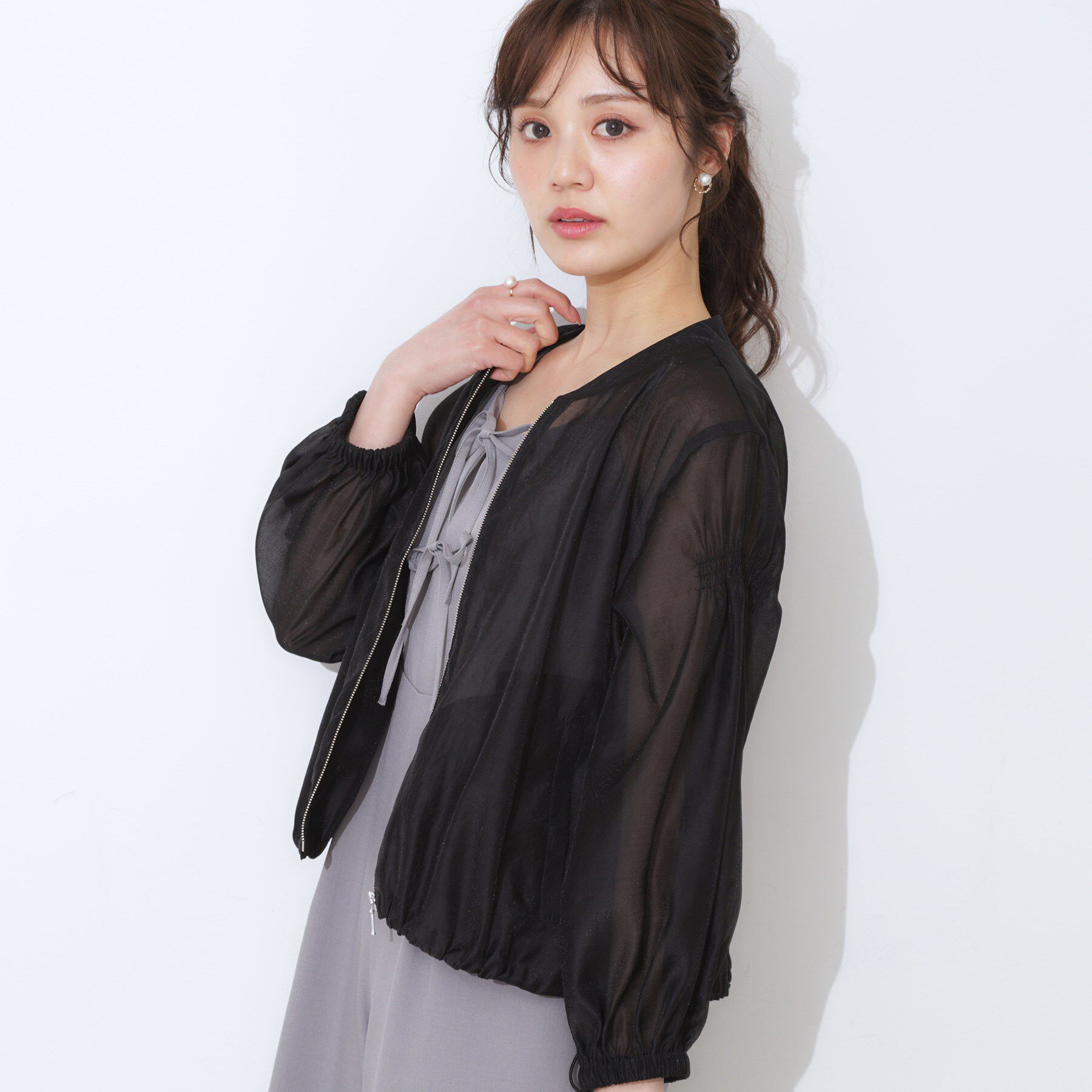 Couture broach「【マシンウォッシャブル・シアー】袖シャーリングシアーブルゾン」|ブルゾン・スタジャン|