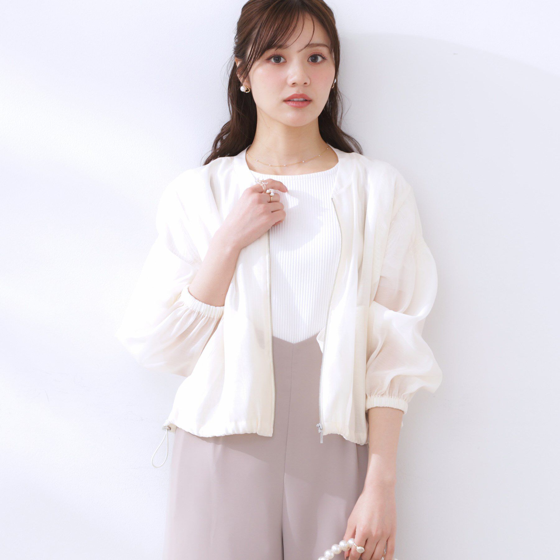 Couture broach「【マシンウォッシャブル・シアー】袖シャーリングシアーブルゾン」|ブルゾン・スタジャン|