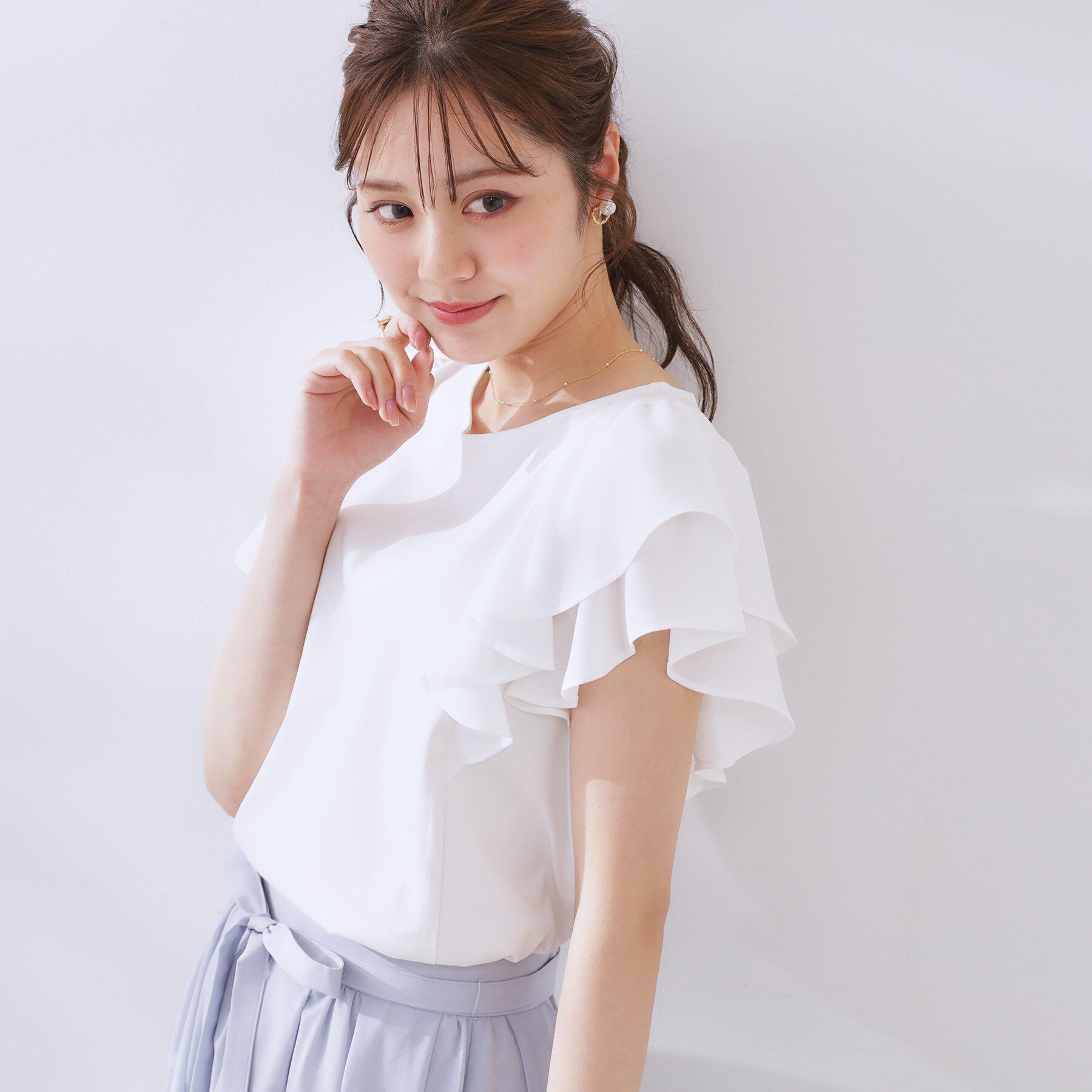 Couture broach「【接触冷感・UVカット・二の腕カバー】ラッフルフレアスリーブ」|Tシャツ・カットソー|