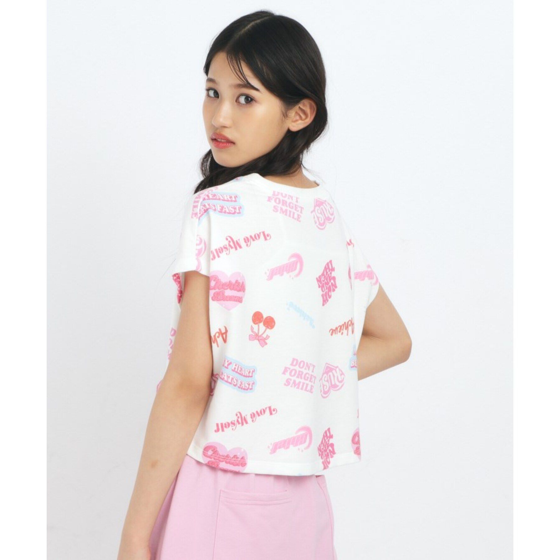 PINK-latte「【るーつくコラボ】総柄プリントフレンチスリーブプルオーバー」|Tシャツ・カットソー|