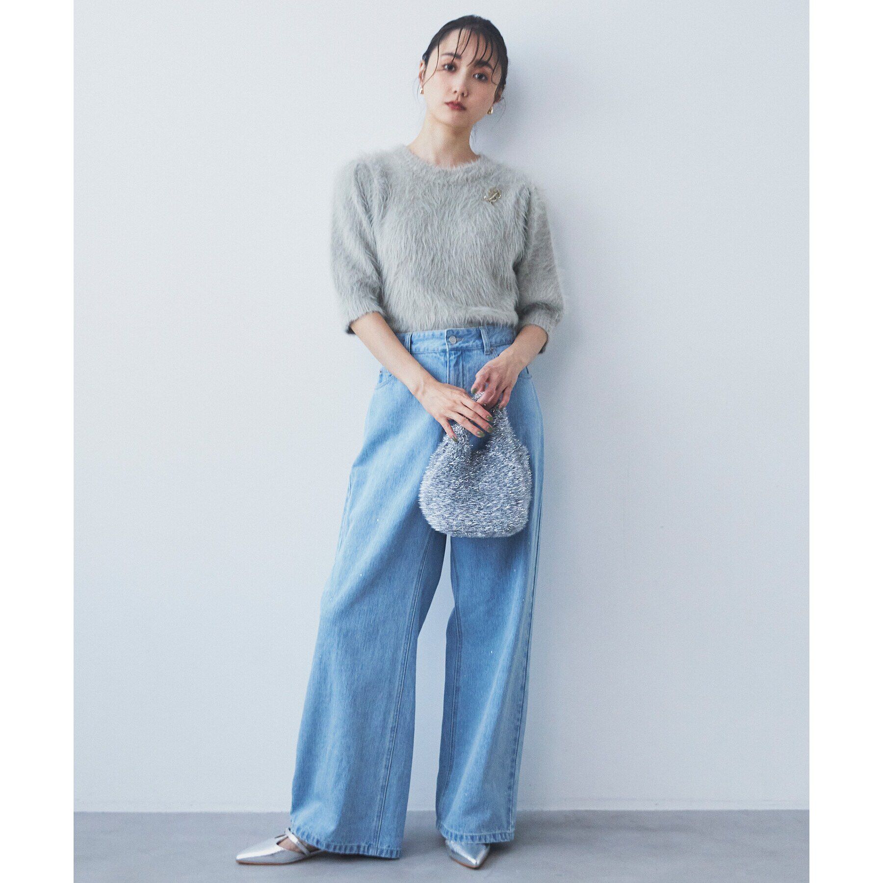 THE SHOP TK「【＠BAILA掲載】クリスタル＆箔プリントワイドデニムパンツ」|デニム|