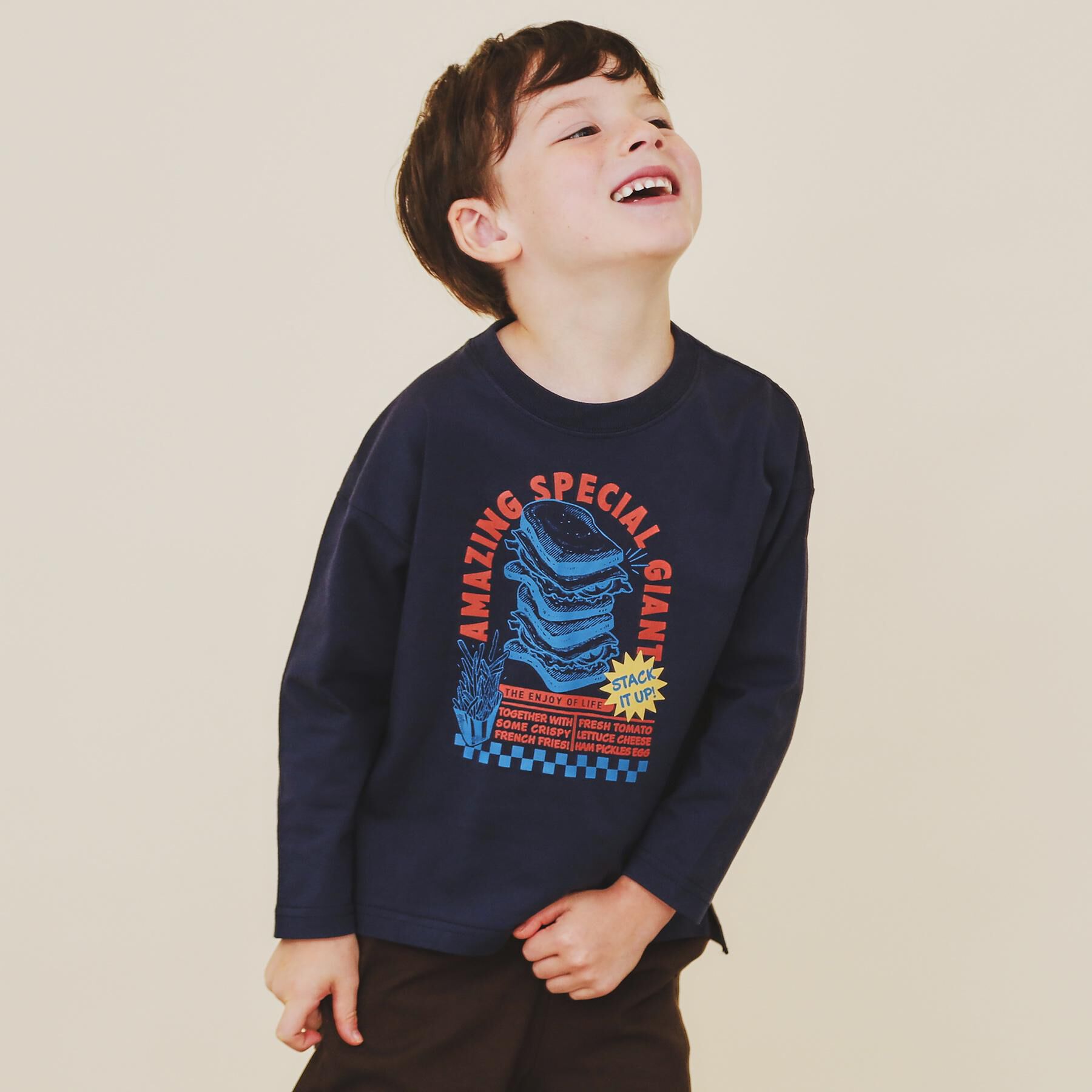 THE SHOP TK「【110-160】プリント長袖Tシャツ」|Tシャツ・カットソー|ネイビー(494)